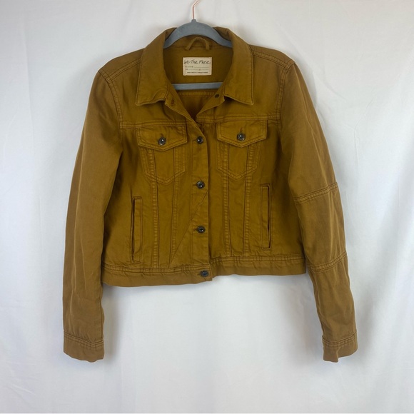 Free People We The Free Rumors Cropped Denim Jacket In Spicy Chestnut - Picture 2 of 10
